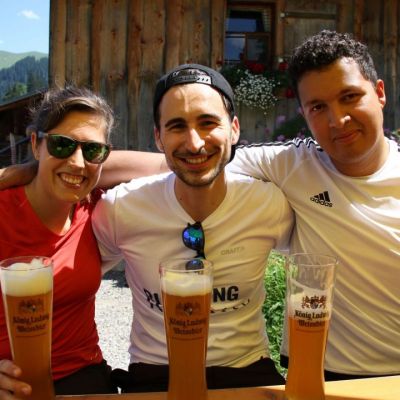 Juli 2018: 2. exitoAlpenCross Etappe. Erste Einkehr an der Petersalpe.