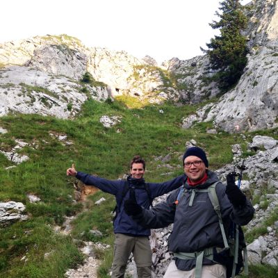 Peter, Lukas, Bart und Jochen auf dem Klettersteig "Dr.-Julius-Mayr-Weg" vom Brünnsteingipfel zum Brünnsteinhaus.