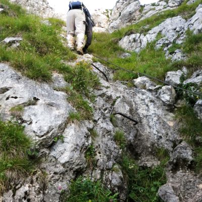 Peter, Lukas, Bart und Jochen auf dem Klettersteig "Dr.-Julius-Mayr-Weg" vom Brünnsteingipfel zum Brünnsteinhaus.