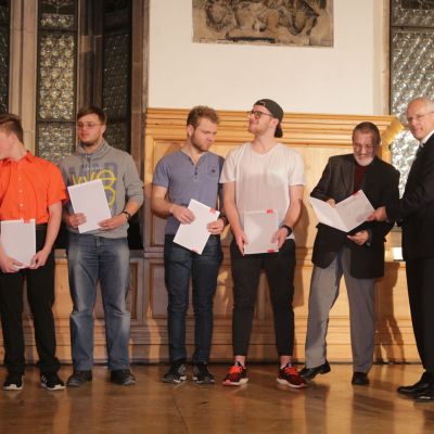 Die Goalball-Mannschaft wird bei der Nürnberger Sportlerehrung 2016 für den Gewinn des Deutschen Jugendmeistertitels geehrt. Foto: Stadt Nürnberg - SportService.