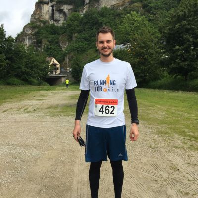 Frankenweg-Lauf 2016: Lukas kurz vor dem Start zum 15 km Lauf von Pottenstein nach Obertrubach.