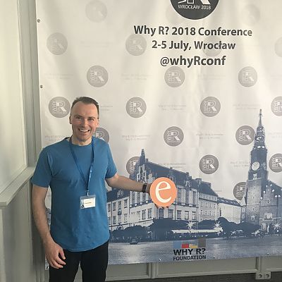Juli 2018, Polen: Thomas auf der "Why R?" Konferenz in Wrocław (Breslau).