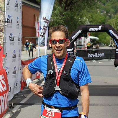 April 2018: Gipfelstürmer Stefan beim Innsbruck Alpine Trailrun Festival auf der K85 Strecke kurz nach dem Zieleinlauf.