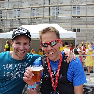 April 2018: Das Trailrunning-Duo Bart und Stefan nach der erfolgreichen Teilnahme beim Innsbruck Alpine Trailrun Festival.