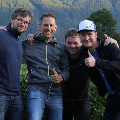 Juni 2018: Zugspitz Ultratrail 2018. Die exito Trailrunning Crew am Vorabend des Trailruns in Grainau.