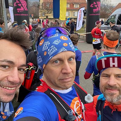 März 2022: Stefan und Jonas bei der vierten Gipfelstürmer-Teilnahme beim Trail du Petit Ballon in den Vogesen.