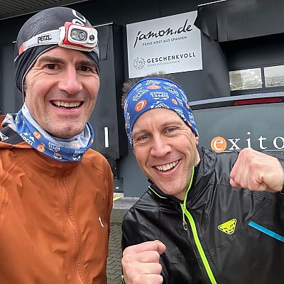 Februar 2024: Christian und Stefan unternehmen einen Morning-Run vor dem jamon.de Meeting.