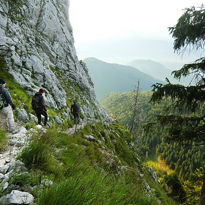 Peter, Lukas, Bart und Jochen auf dem Klettersteig "Dr.-Julius-Mayr-Weg" vom Brünnsteingipfel zum Brünnsteinhaus.