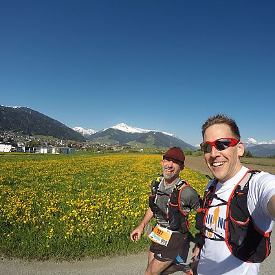 April 2016: Wahnsinnig schöner Tag beim Innsbruck Alpine Trailrun Festival. Stefan mit unserem Trail-Freund Martin.