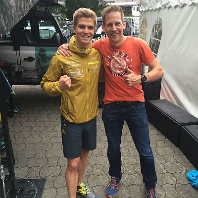 Juni 2016: Zugspitz Ultratrail in Grainau. Stefan mit adidas Outdoor Pro Athlete Marcel "Macy Pacy" Höche.