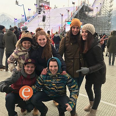 Februar 2017, Innsbruck: Gipfelstürmer Crew beim Snowboard Festival Air + Style in Innsbruck.