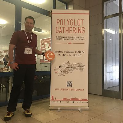 Juni 2017, Bratislava: Thomas beim "Polyglot Gathering".