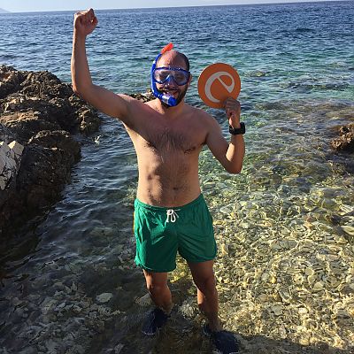 August 2017, Kroatien: Unterwasser-Erlebnis für unser "e". Mit Michael ging das "e" auf der kroatischen Insel Krk auf Tauchgang!